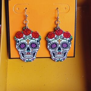 Celebrate Together Sugar Skull Drop Dangle Earrings Deadhead NWT